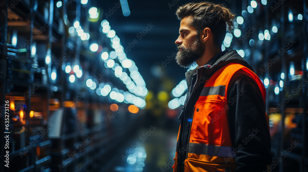Obraz premium Photorealistic concept of one white middle aged man as logistics supervisor