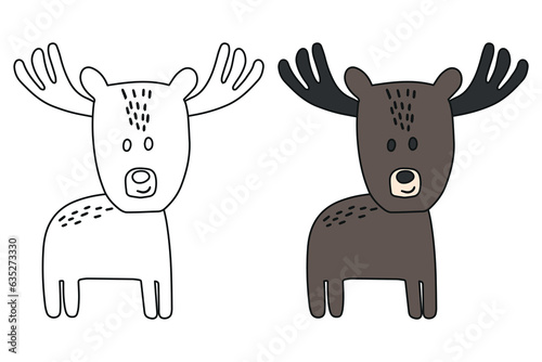 Cute cartoon moose coloring book for children.