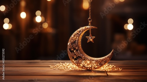 Foto Golden jewelry of crescent moon and stars.