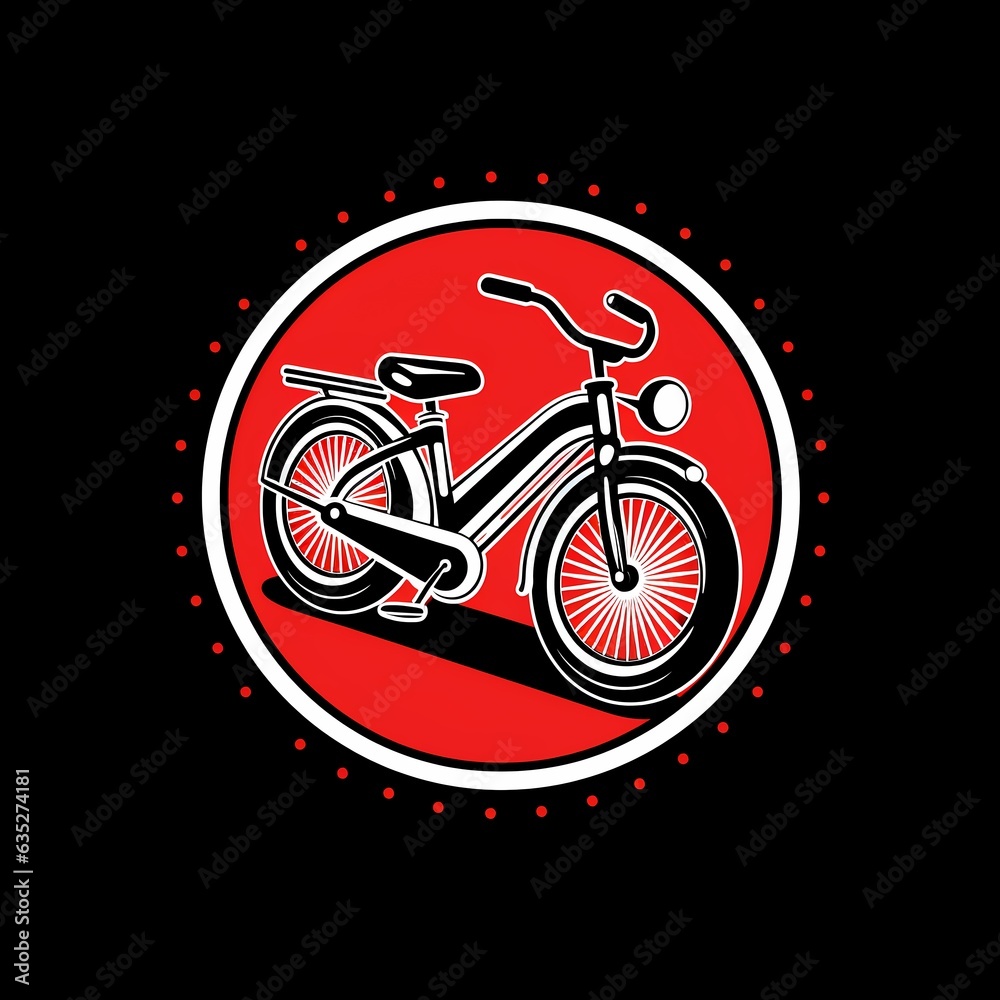 Fototapeta premium Old-Fashioned Black and White Bicycle in Red Circle. Vintage Vibes and Red Dot Accents.
