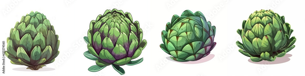 Obraz premium Set of artichoke vegetables isolated on white background - cartoon