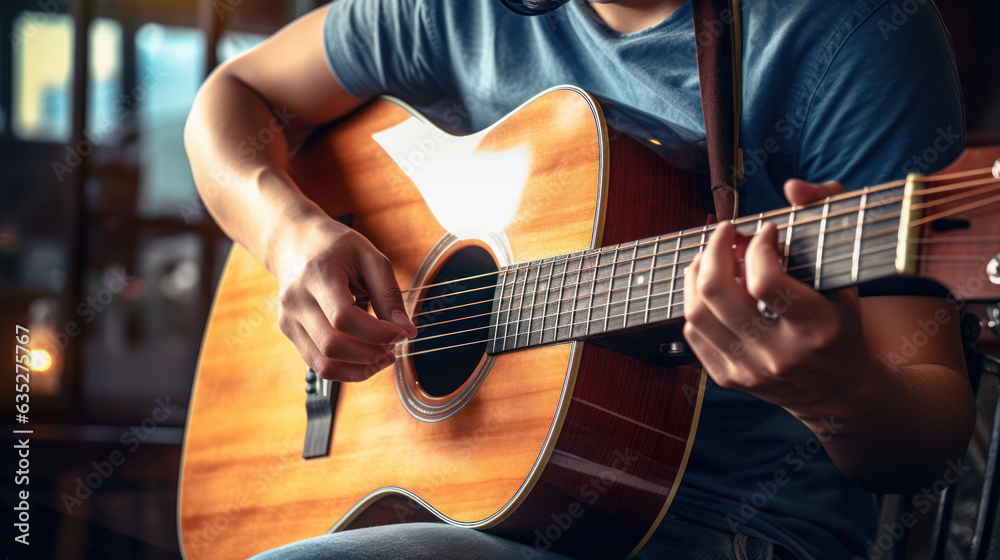 Fototapeta premium young playing the guitar enjoy with friend