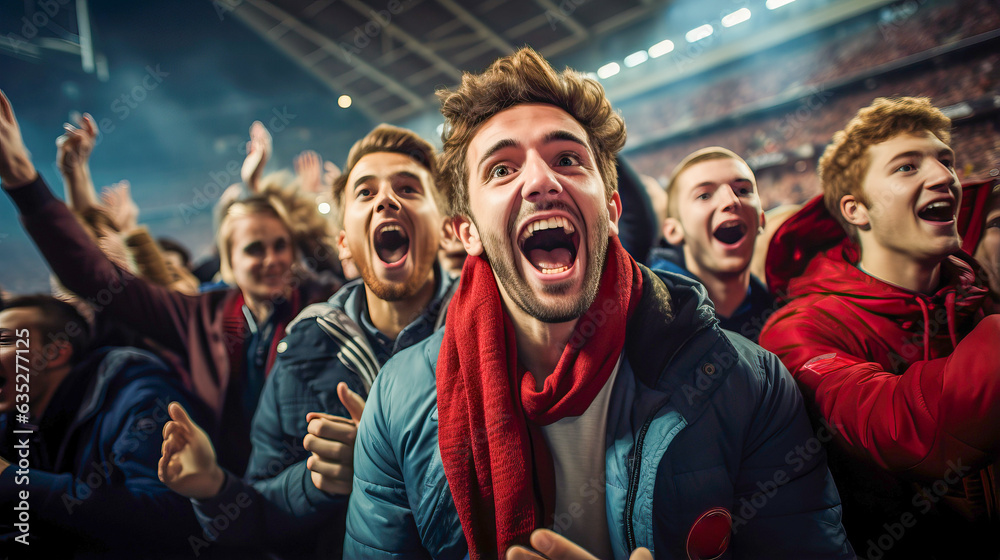 Happy supporters cheering their team, generative ai Happy supporters cheering their team, generative ai