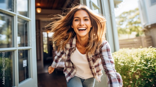 Happy young woman at home, ...