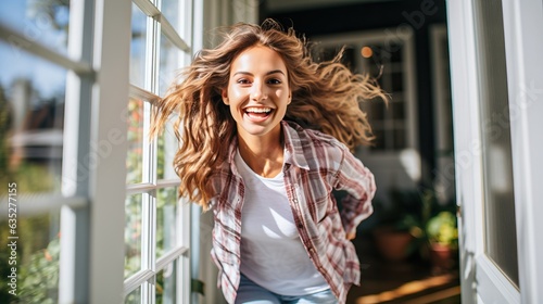 Happy young woman at home, ...