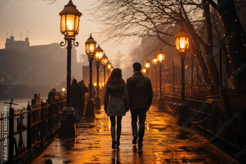 couple walking on the street at night
