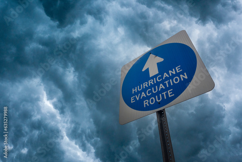 Hurricane Evacuation Sign Against a Stormy Sky