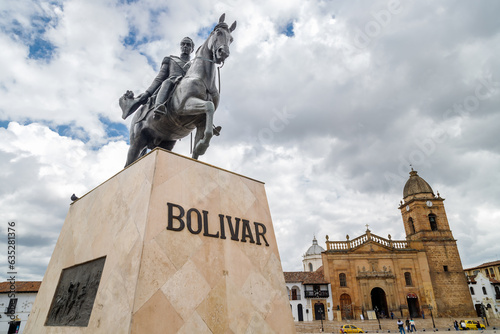 Simon Bolivar statue in the main square of Tunja, Colombia photo