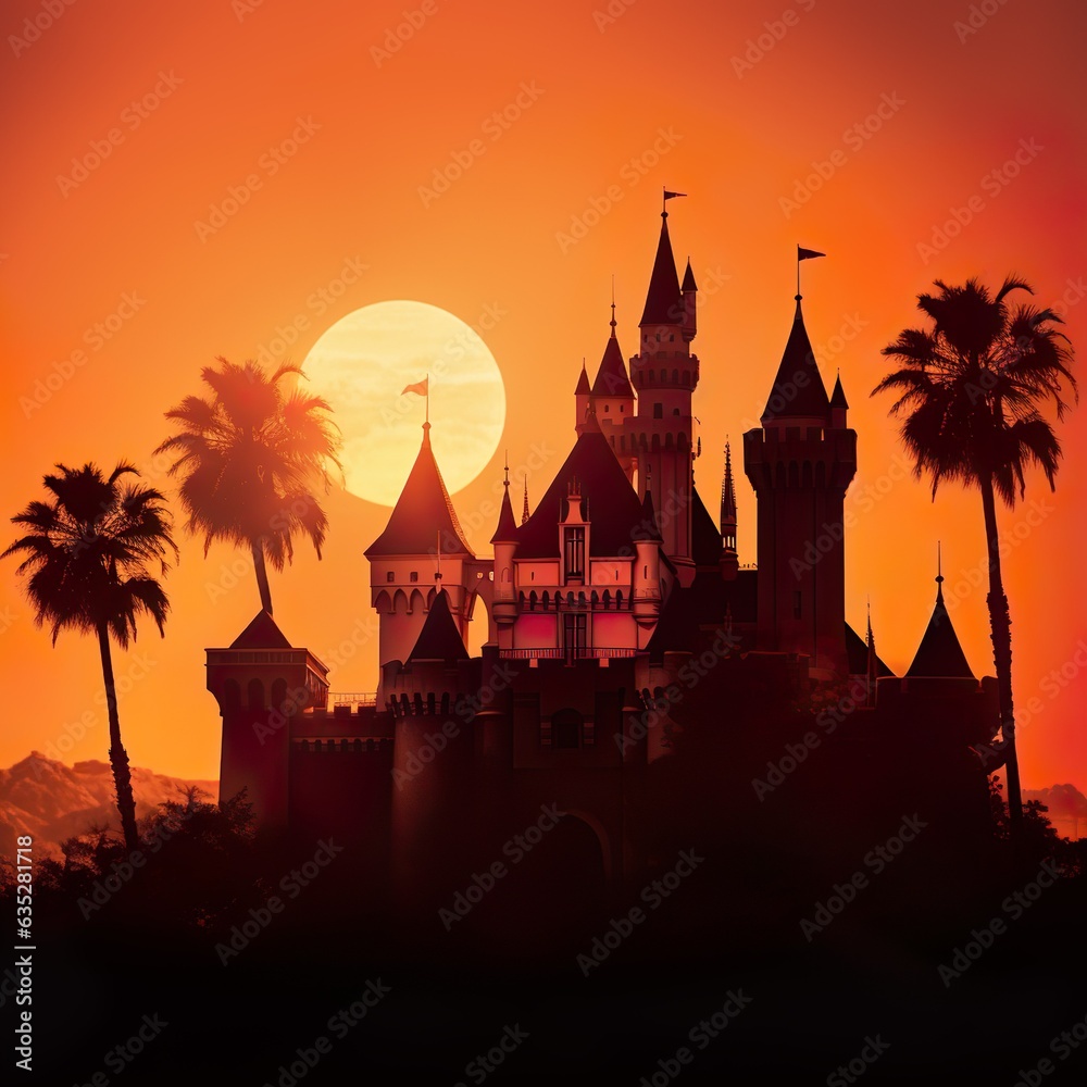 Fototapeta premium a castle in sunset | Generative AI