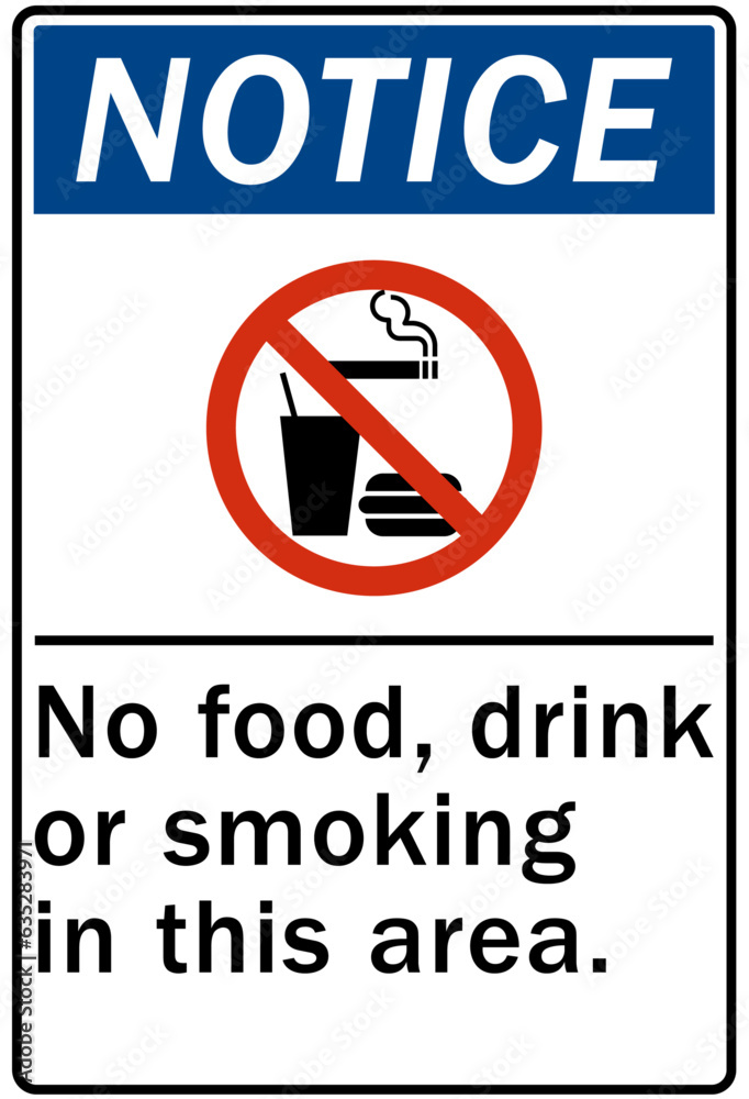 No food or drink warning sign and labels