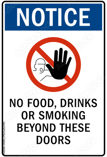 No food or drink warning sign and labels