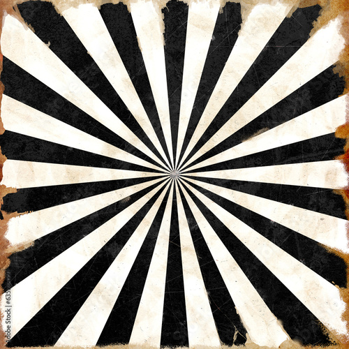 Black denim vintage circus background in grunge style with black and white sunburst rays, damaged paper texture, old tent style