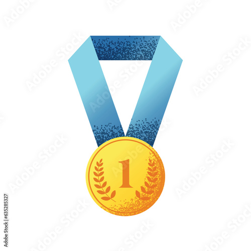 Award ribbon gold medal number first icon isolated vector illustration