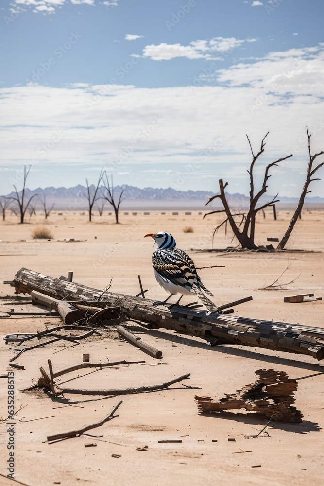 A lonely bird in a desert 