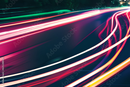 abstract long exposure wavy speed light trails background in the night city