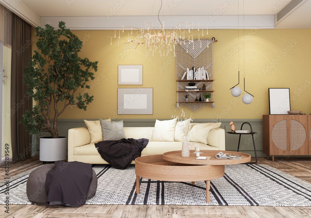 Fototapeta premium The Interior Design image presents the harmony and simplicity of Modern Minimalism style,