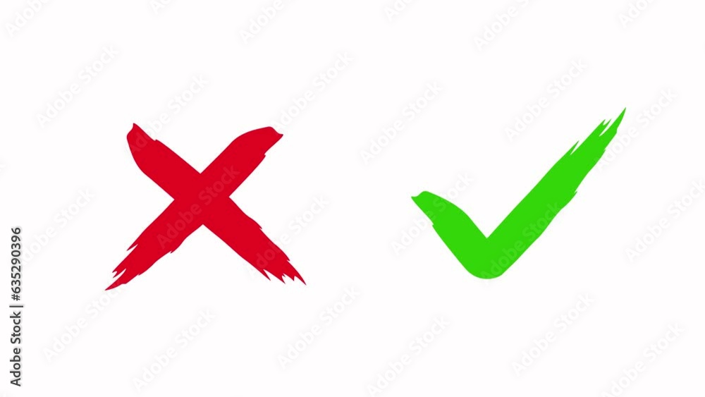 right and wrong sign animation video with white background. Symbol of ...