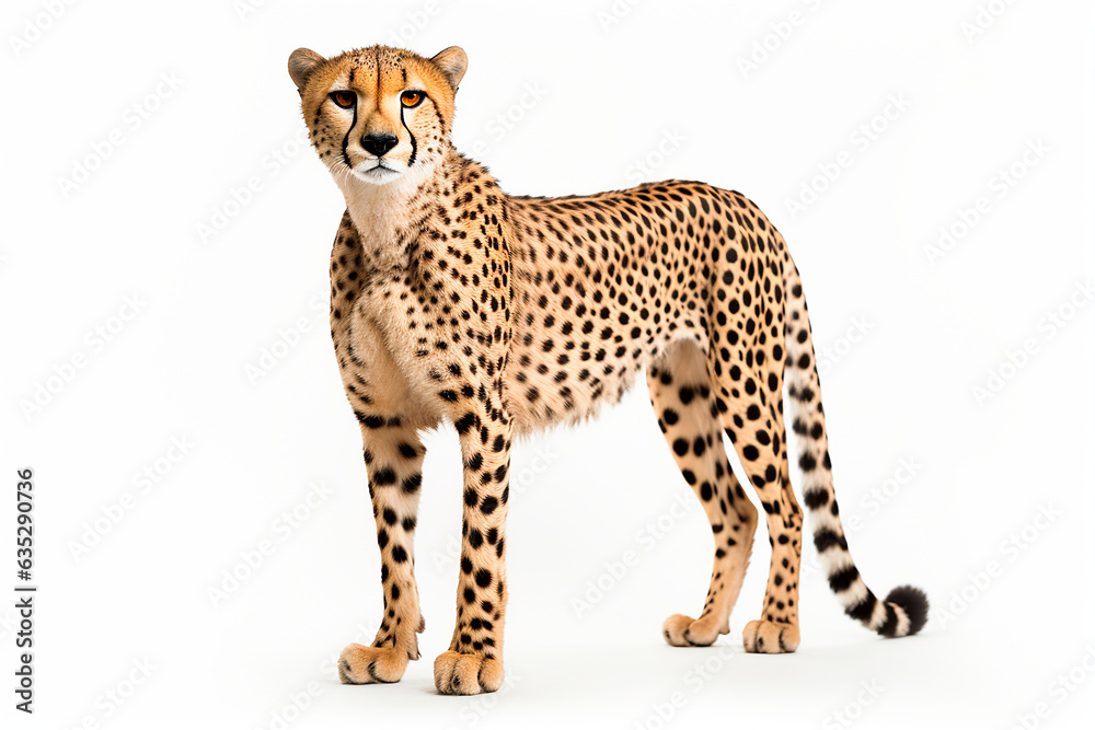 Cheetah isolated on a white background. Animal left side view portrait. Cheetah isolated on a white background. Animal left side view portrait.