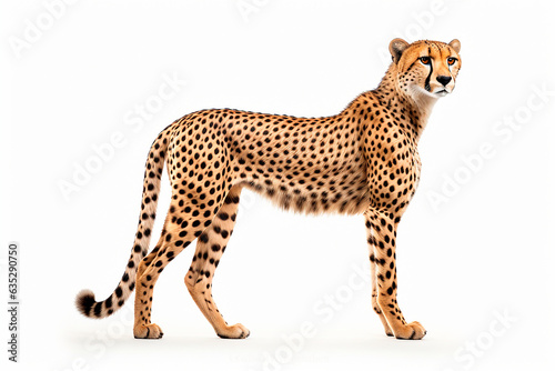 Cheetah isolated on a transparent background. Animal right view portrait.