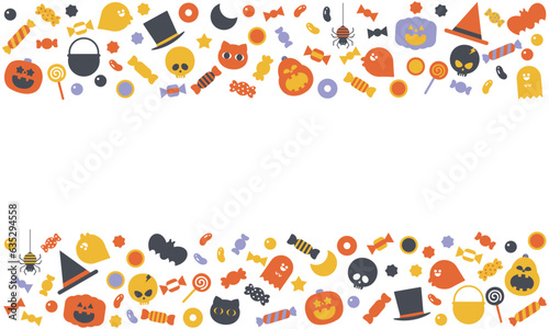 かわいいハロウィンのイラストラインフレームオレンジと紫