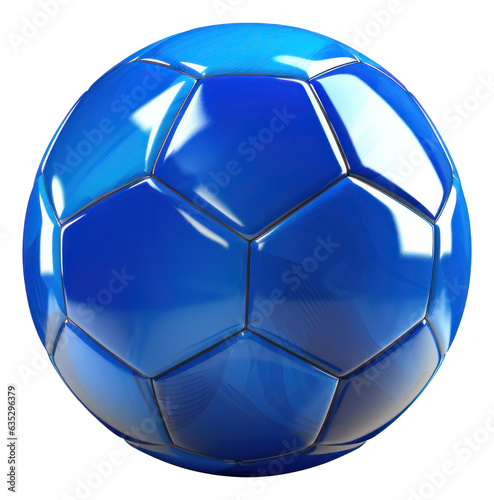 3D blue glossy soccer ball isolated.
