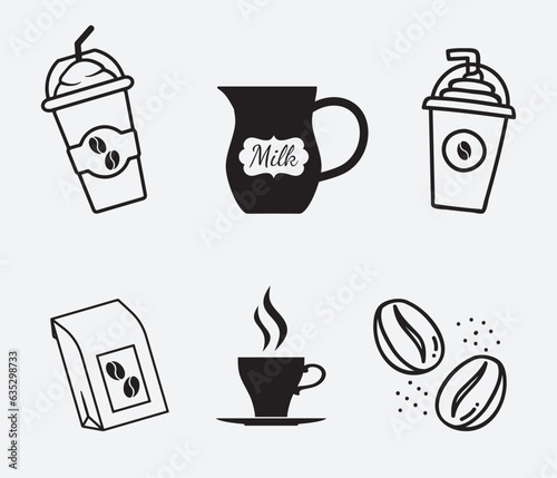 A set of vector silhouettes of coffee