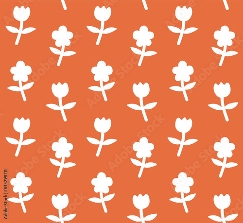 Vector seamless pattern of hand drawn doodle flat flower silhouette isolated on orange background