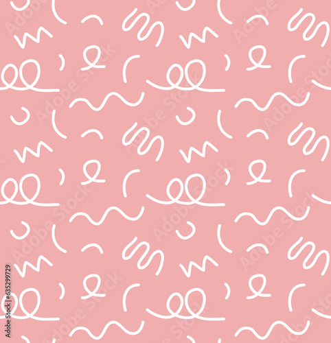 Vector seamless pattern of abstract hand drawn sketch doodle lines isolated on pink background