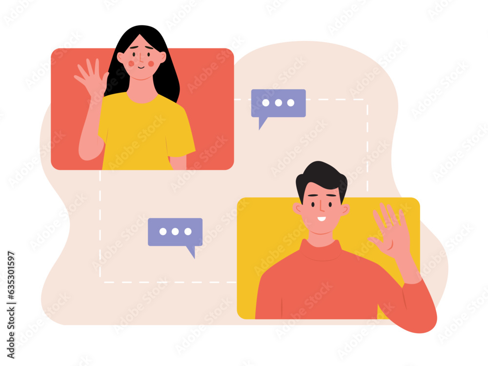 Obraz premium Communication vector illustration. Communication concept design illustration. Scenes with men and women in communication activities. Modern vector style illustration
