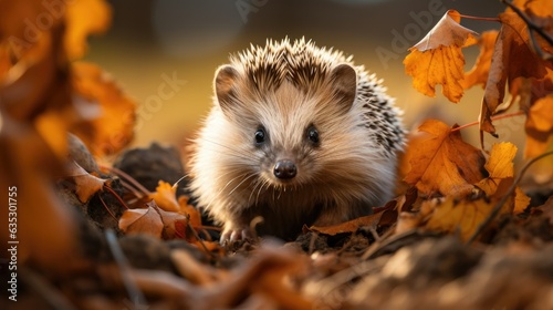 hedgehog in autumn forest