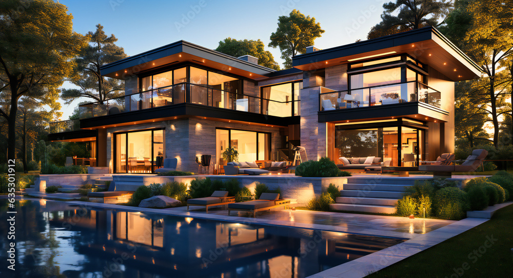 a modern style home with outdoor pool a modern style home with outdoor pool