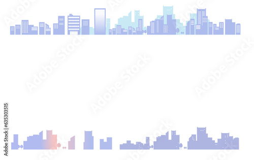 シンプルな朝の街並みのシルエットイラストのフレーム 背景イラスト 都市景観
