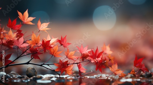 Web banner design for fall season and end of year with red and yellow maple leaves. 