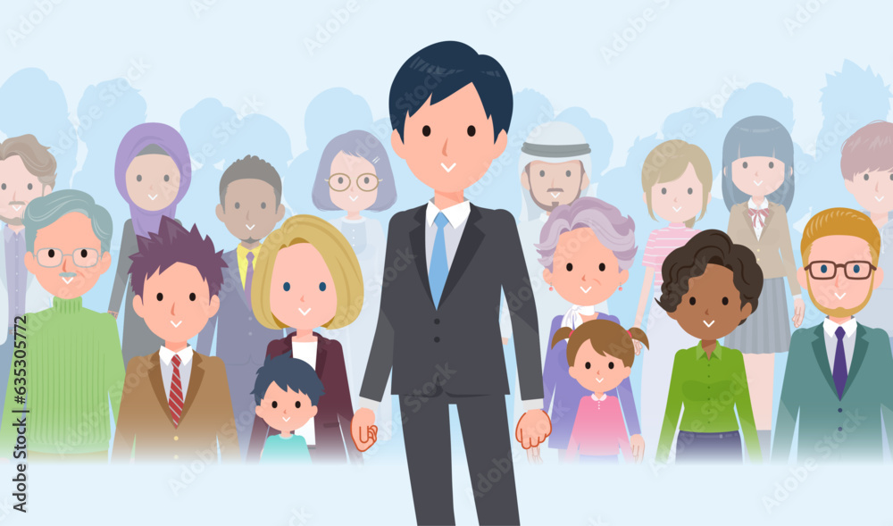 大勢の前に立つビジネス男性のセット