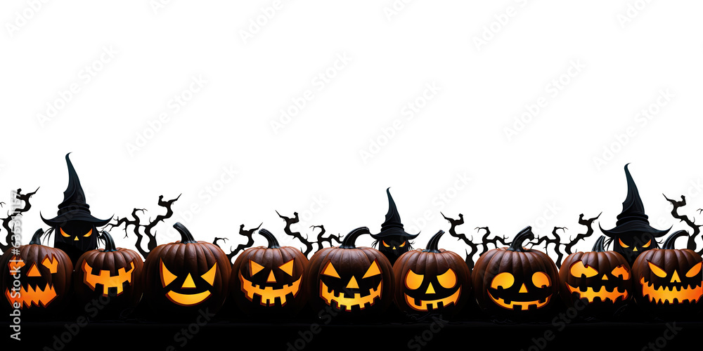 PNG Jack O’ Lanterns Glowing At Moonlight In The Spooky Night - Halloween Scene pumpkin transparent background. generative ai PNG Jack O’ Lanterns Glowing At Moonlight In The Spooky Night - Halloween Scene pumpkin transparent background. generative ai