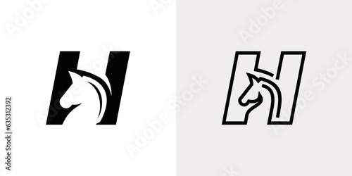 Horse Logo Template Vector, concept of horse head with letter h, initial H with Horse