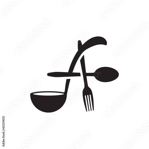 letter A logo combination of spoon fork and ladle