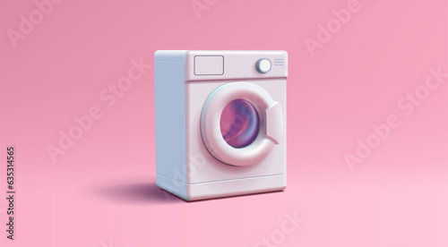 Washing machine realistic 3d illustration, household or laundry equipment, render on pink background
