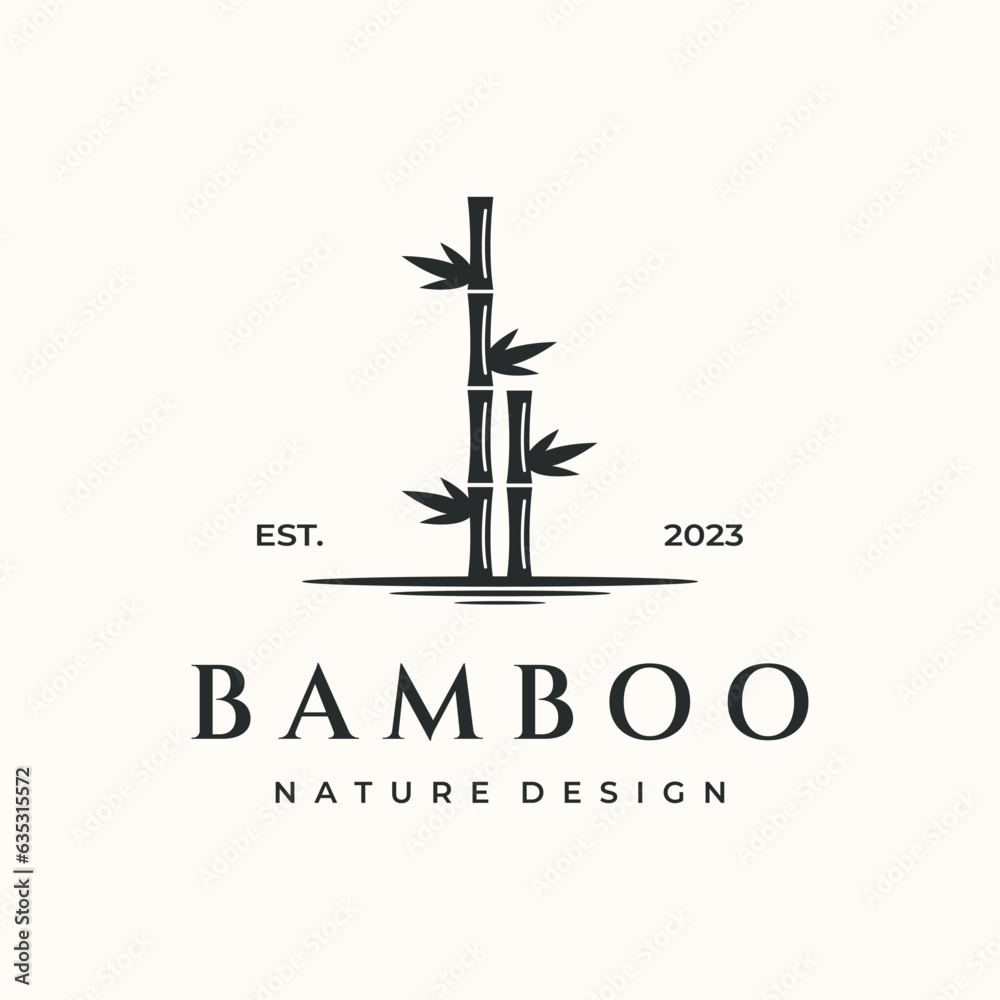bamboo tropical vintage logo vector minimalist illustration design, bamboo asian culture symbol design