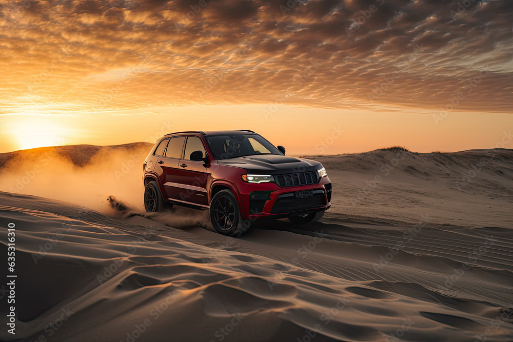 luxury car on sand dunes