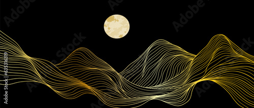 Golden Mountain line art illustration. Abstract mountain contemporary aesthetic backgrounds landscapes. use for print art, poster, cover, banner © gina