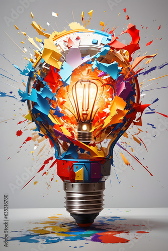 Papier peint Creative light bulb explodes with colorful paint and colors