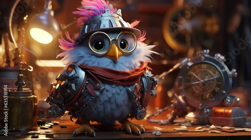 cuckoo silly inventor, digital art illustration, Generative AI