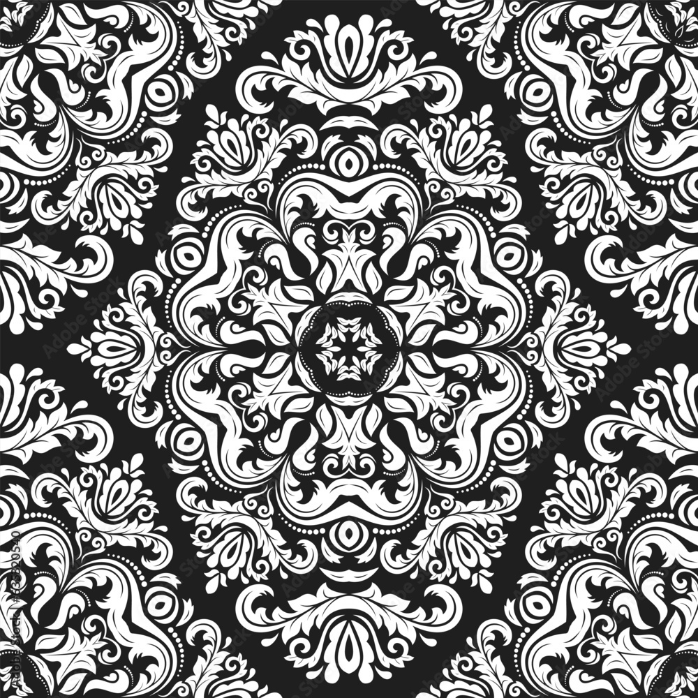 Orient vector classic black and white pattern. Seamless abstract background with vintage elements. Orient dark pattern. Ornament for wallpapers and packaging