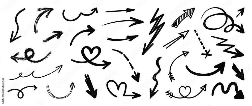 Hand drawn arrow mark icons vector collection.
