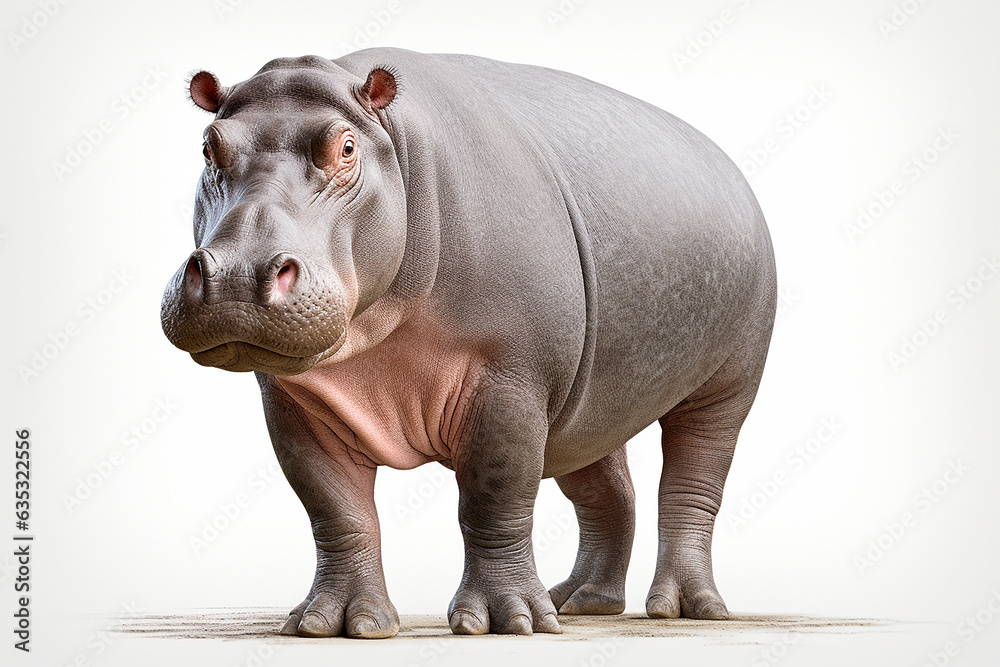 Hippo isolated on white background. Animal left side portrait. Hippo isolated on white background. Animal left side portrait.