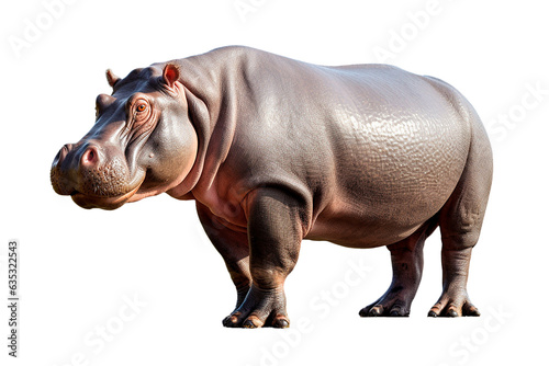 Hippo isolated on a transparent background. Animal left side portrait.
