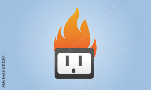 Electric outlet fire icon.on blue background.Vector Design Illustration.