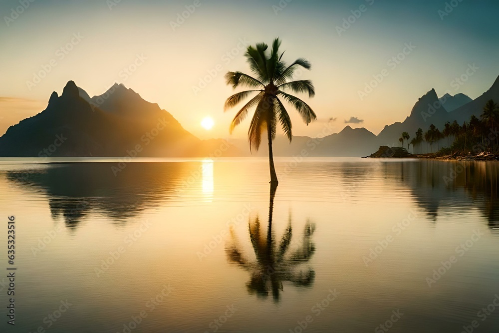beach with palm trees generated by AI technology beach with palm trees generated by AI technology