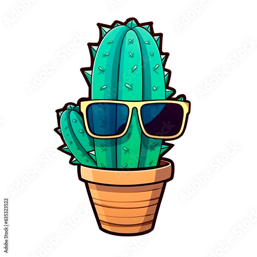 Cactus in a pot with sunglasses
